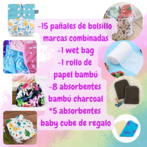 Pack inicio mix de marcas 15 pañales y accesorios